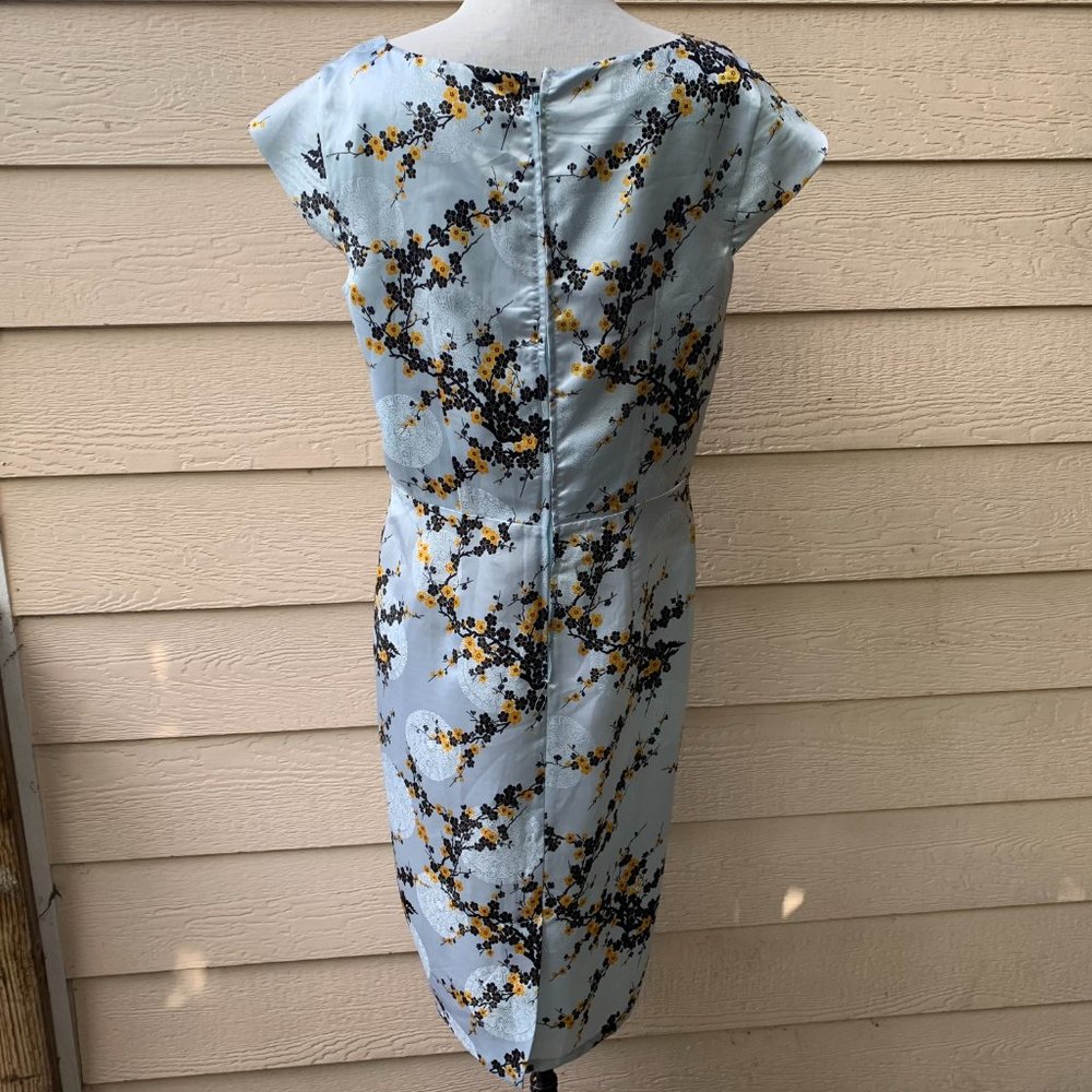 Asian Vintage Inspired Blue Sakura Satin Dress - Picture 3 of 3